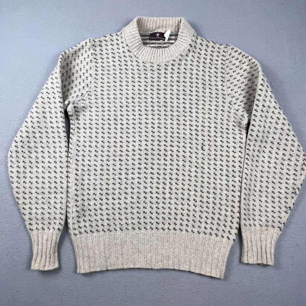 Vintage Sweater Mens XL Tall Cream Wool Blend Birdseye Classic Directionnit